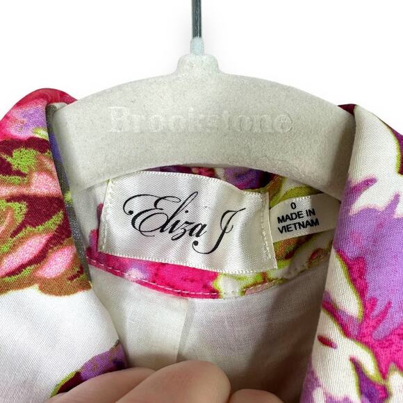 Eliza J 1950's Themed Pink Floral Collared Button Flare Skirt Midi Dress Size 0 - Picture 8 of 9